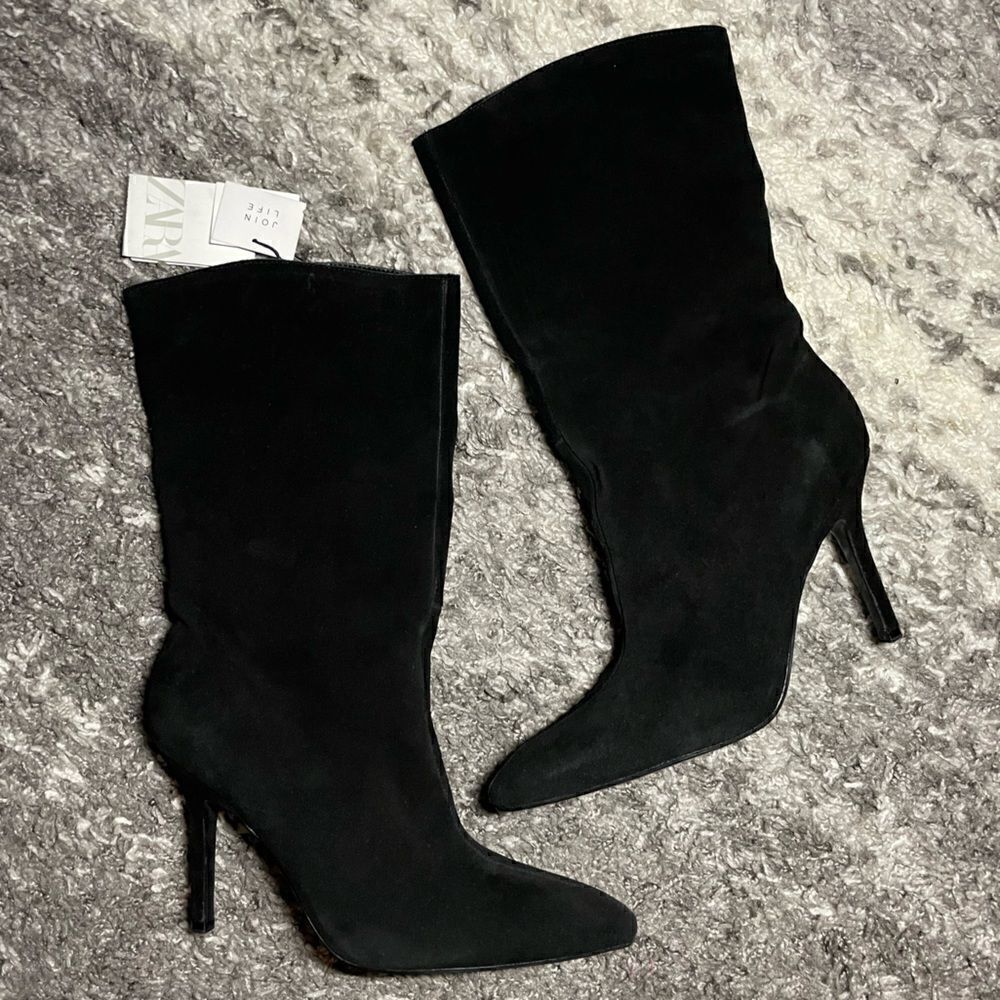 NWT Zara Cowboy Split Leather Heeled Boots